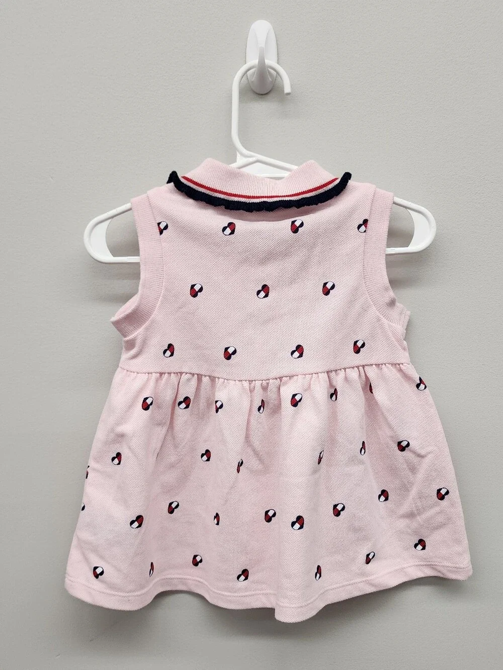 Tommy Hilfiger Baby Girl 18M Pink Flag Print Polo Dress Ruffle Collar